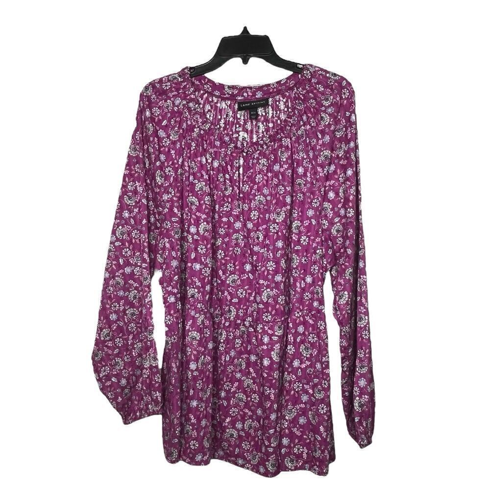 Lane Bryant Purple Ditzy Floral Swiss Dot Peplum Keyhole Top Size 18/20 Plus - Picture 3 of 14